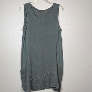 Cut Loose Linen Asym Tunic Dress M Sage Green Sleeveless Pocket Tiered Lagenlook
